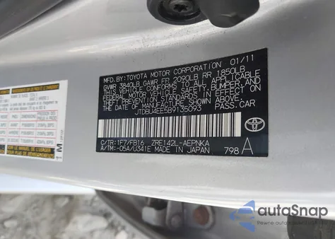 2011 Toyota Corolla Le из США, поврежденный, VIN JTDBU4EE5B9135093